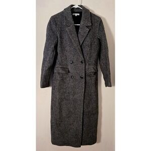 Reformation Trench Coat Long Plaid Jacket Womens Extra Small Double Breasted